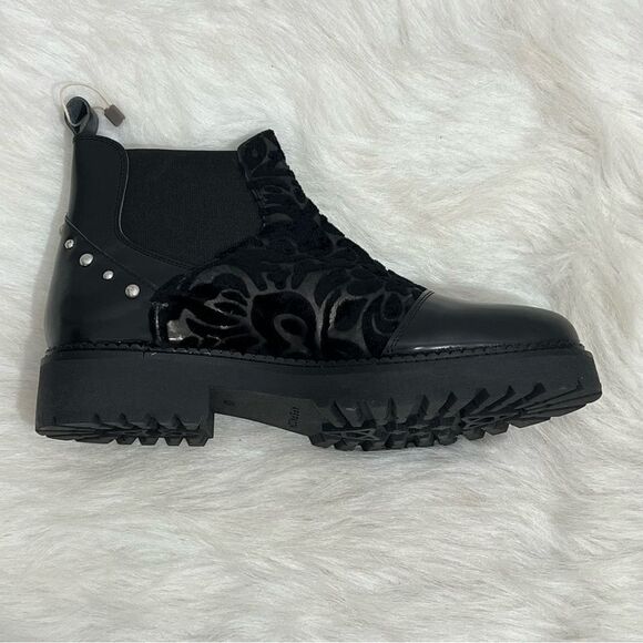 NIB Apepazza Ivonne Black Velvet Flocked Silver Studded  Boot -- EU40 - US 9/9.5 - Picture 7 of 12